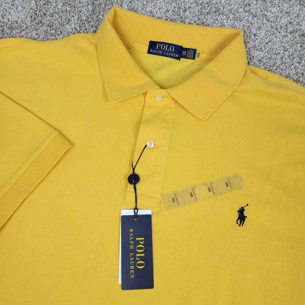 NWT Polo Ralph Lauren Mens 2XB Yellow Pony Stretch Knit Polo Short Sleeve
